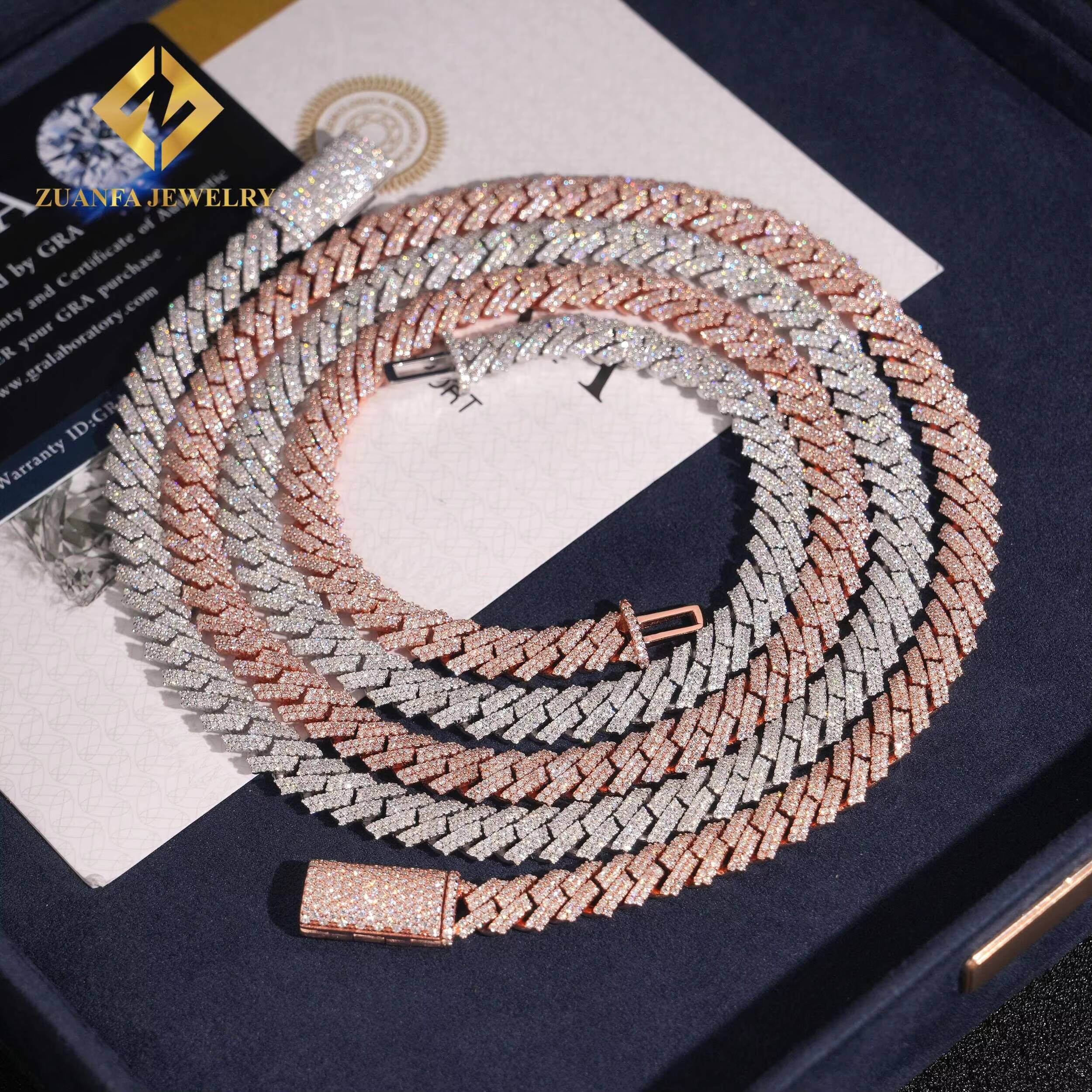 Wholesale Price Hip Hop Men Rose Gold Miami Necklace in 925 Silver 8mm Iced Out Moissanite Cuban Link Chain Rock Jewelry