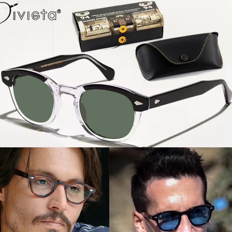 Lemtosh Round Sunglasses Johnny Depp Polarized Pilot Men Vintage for Driving Beach Eye Protection Luxury Brand Design Handmade Acetate IVSTA Fashion A