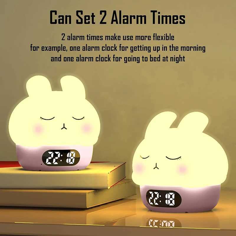 Alarm Clock with Night Light Cute Bunny Temperature Display Rechargeable Dimmable Night Lamp for Kids Desktop Decor D260318
