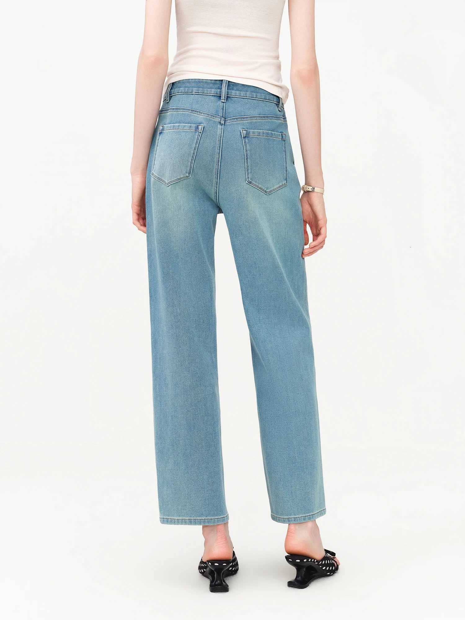 FSLE 2026 Summer Womens Mid-Rise Straight Leg Jeans Ankle-Length Cropped Denim Pants for Office Commute Minimalist StyleT260317