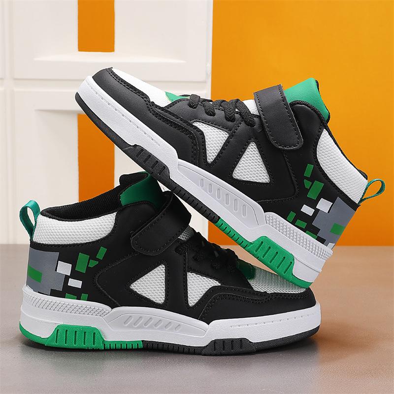 Free shipping Kids High Top Sneakers Toddler Magic Tape Casual Shoes, Non-Slip Breathable Blue Sneakers for 3-12 Years Boys size 28-37