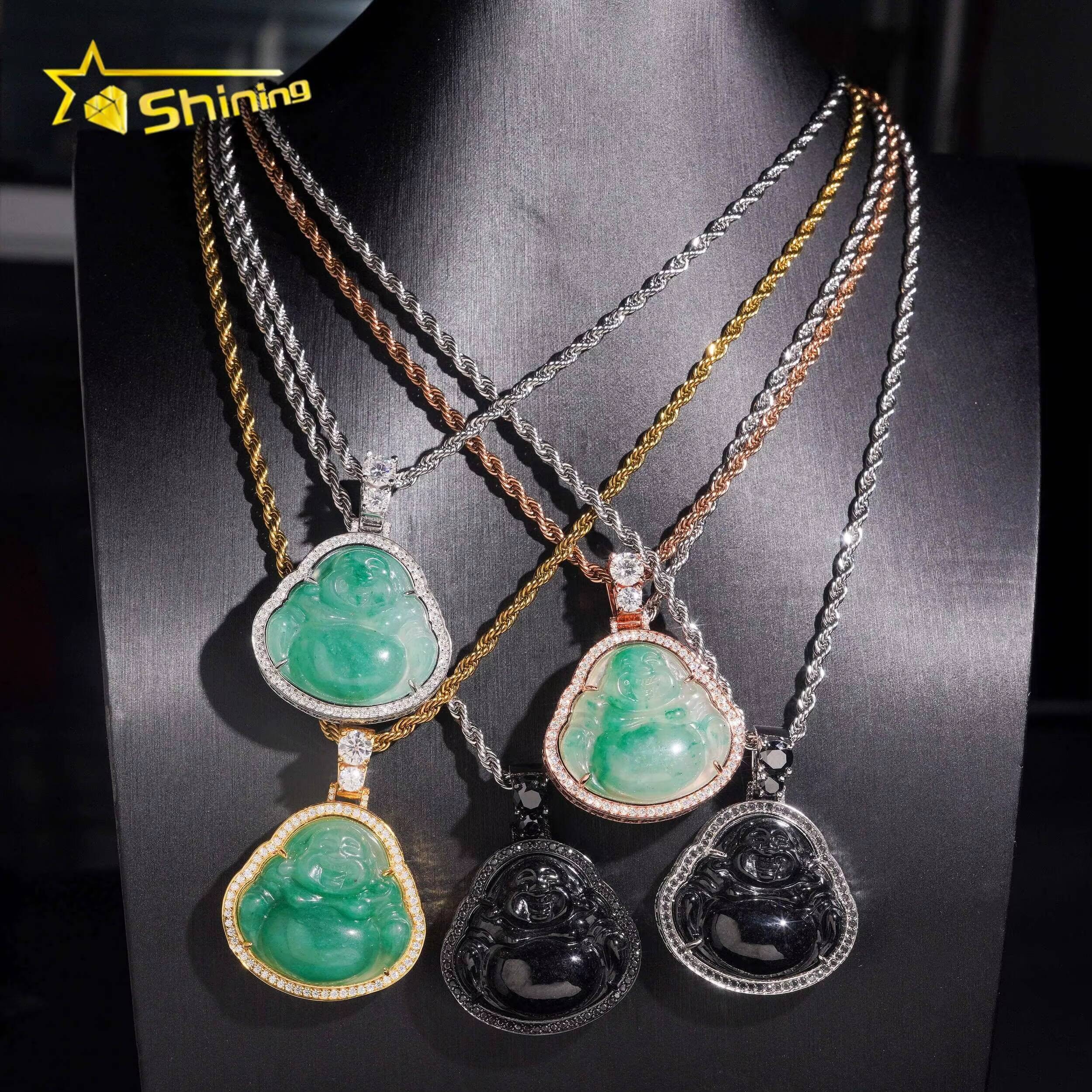 Personalized Jade Buddha Statue Iced Out Moissanite Fine Jewelry 925 Silver Hip Hop Pendant