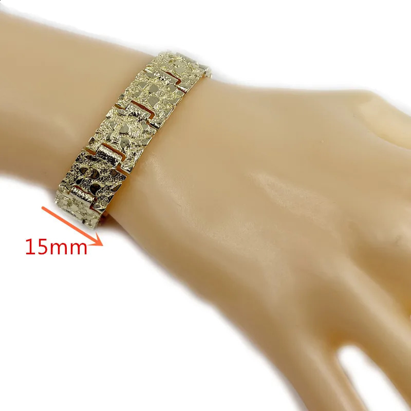 Mens Hip Hop Style Heavy Nugget Bracelet 8mm/15mm/25mm Three Sizes 14K Gold Plated Irregular Fashion Jewelry for Street Rock 260317
