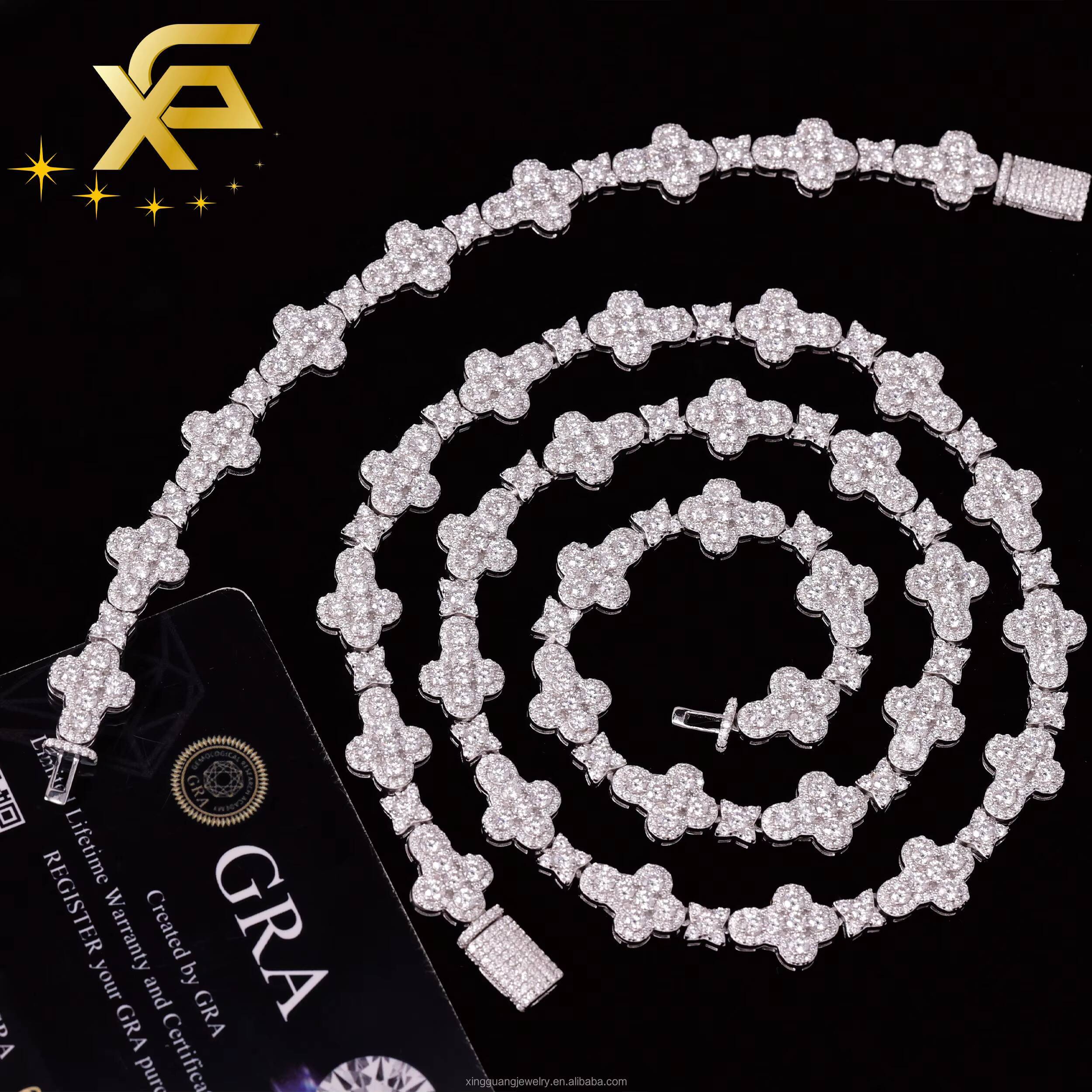 Cross Chain 925 Sterling Silver HipHop 15MM Round D/VVS Moissanite Chain Gold Plated Polished Silver Cuban Link Chain Necklace