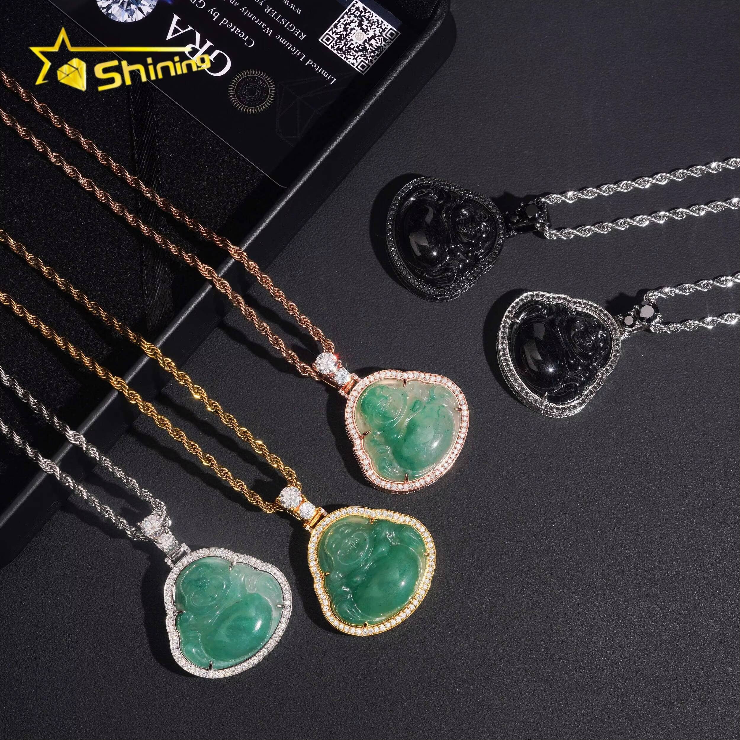 Personalized Jade Buddha Statue Iced Out Moissanite Fine Jewelry 925 Silver Hip Hop Pendant