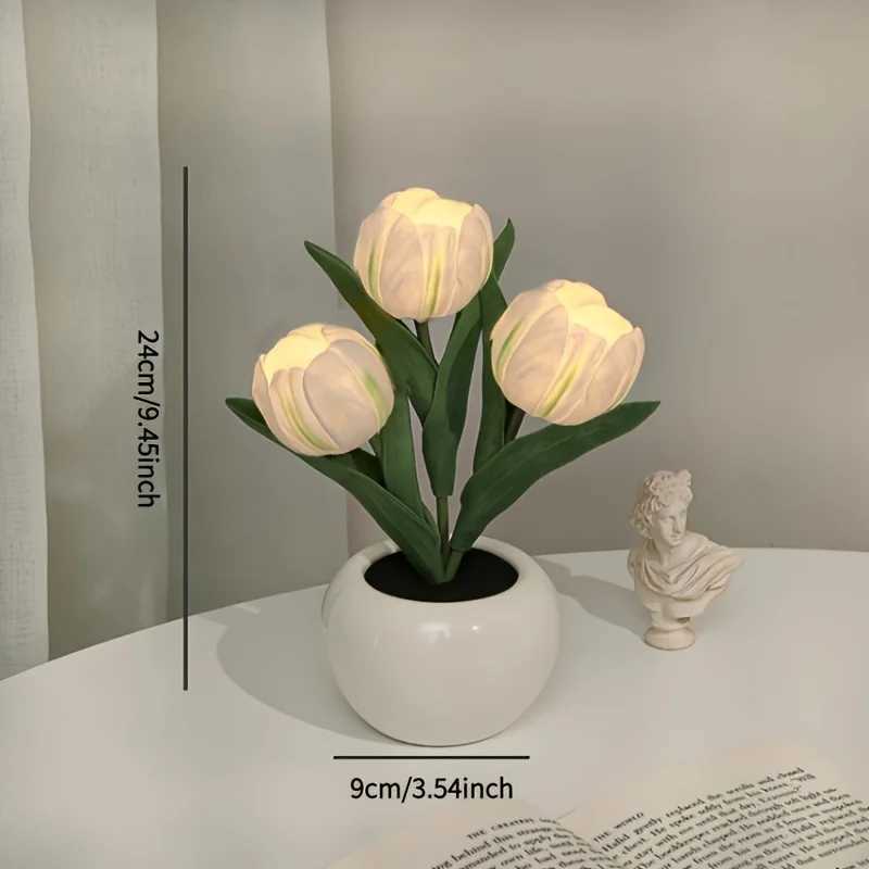 Silk Touch Tulip Flower Night LightArtificial Flower Bedside Lamp Warm Floral Decor Lamp for Home Bedroom Valentines Day Gift H260318