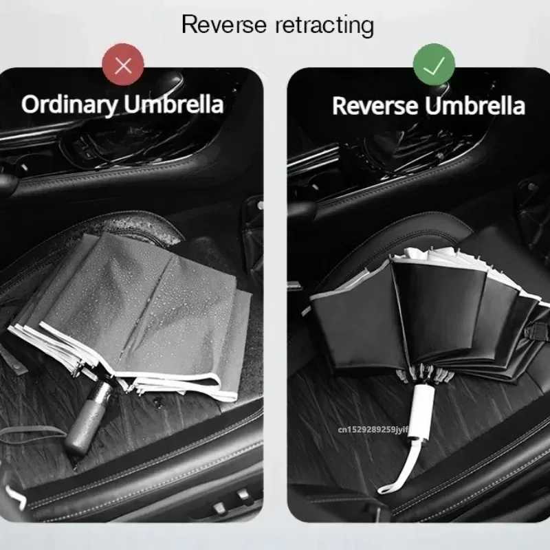 Reverse Folding Umbrellas Double Bones Black Glue Automatic Sunshade Sunscreen Rain Umbrella Strong Wind Resistance H260318 - view 5