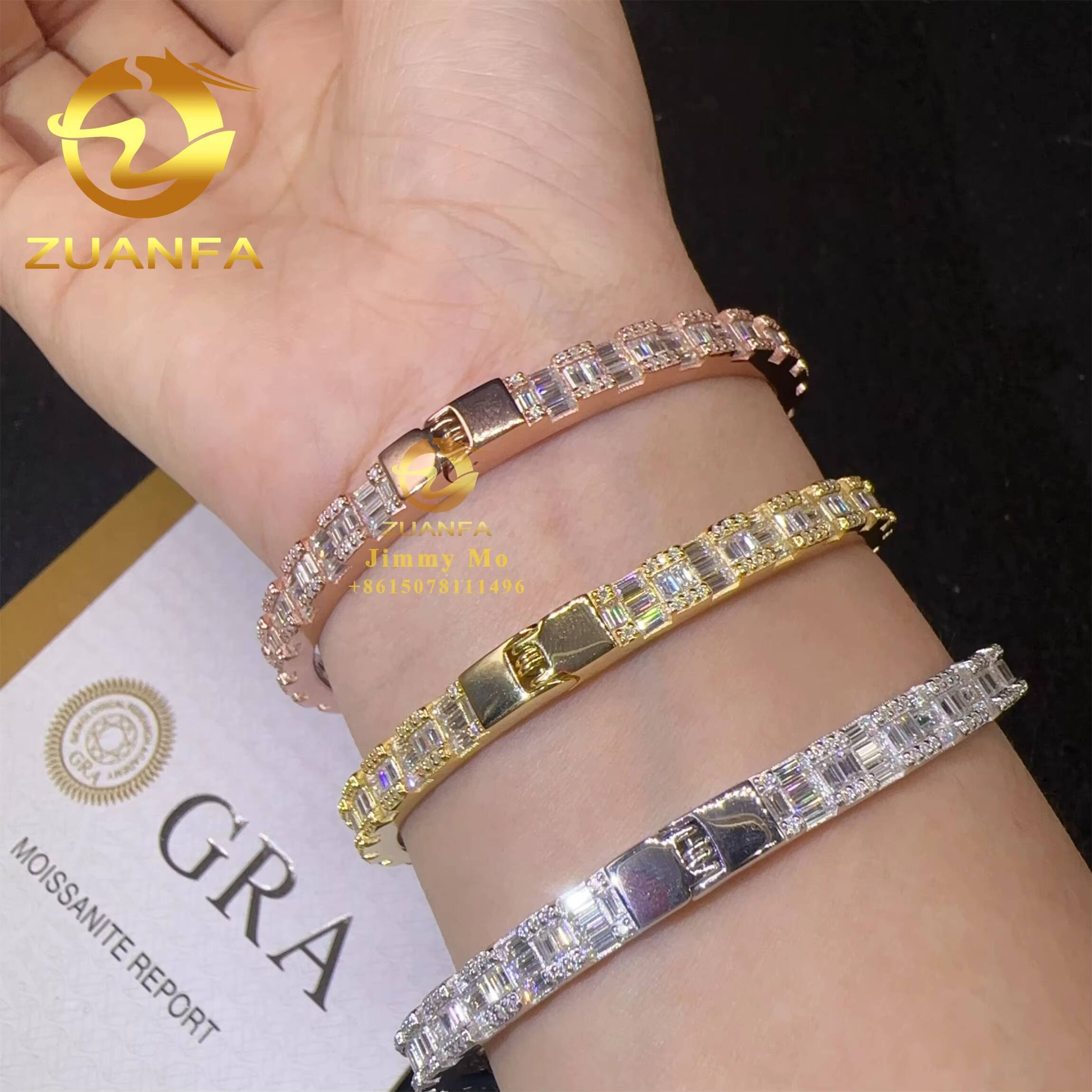 Heart Shape Style GRA Certificates 925 Silver Iced Out Hip Hop Jewelry VVS1 Baguette Moissanite Diamond Bracelet Bangles