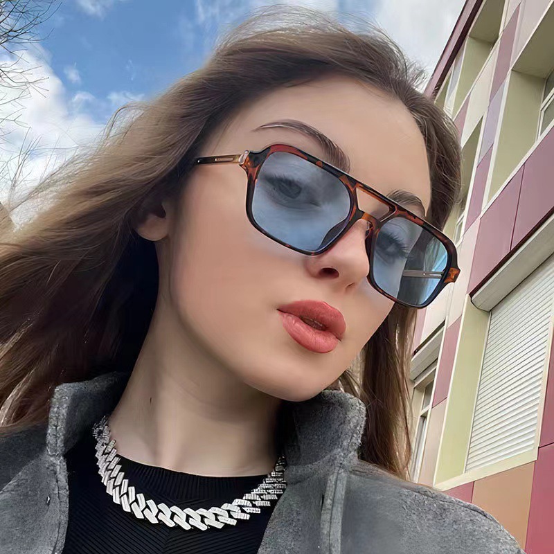 European and American Pilot Double Bridge 2026 New Retro Square Frame Celebrity Personality Sunglasses ddmythur