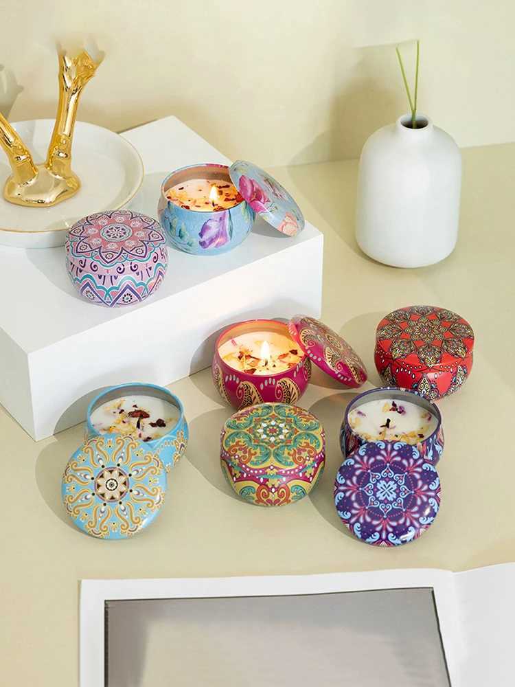 1pc Handmade DIY Jarred Scented Candle Home Bedroom Air Freshener Ornament Ethnic Series Plant Fragrance D260318