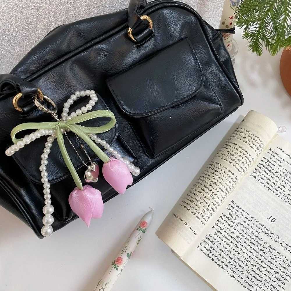 Fashion Ribbon Pearl Lace Bow Bag Accessories DIY Tulip Lace Keychain Jewelry Style Bag Charm H260318 - view 5