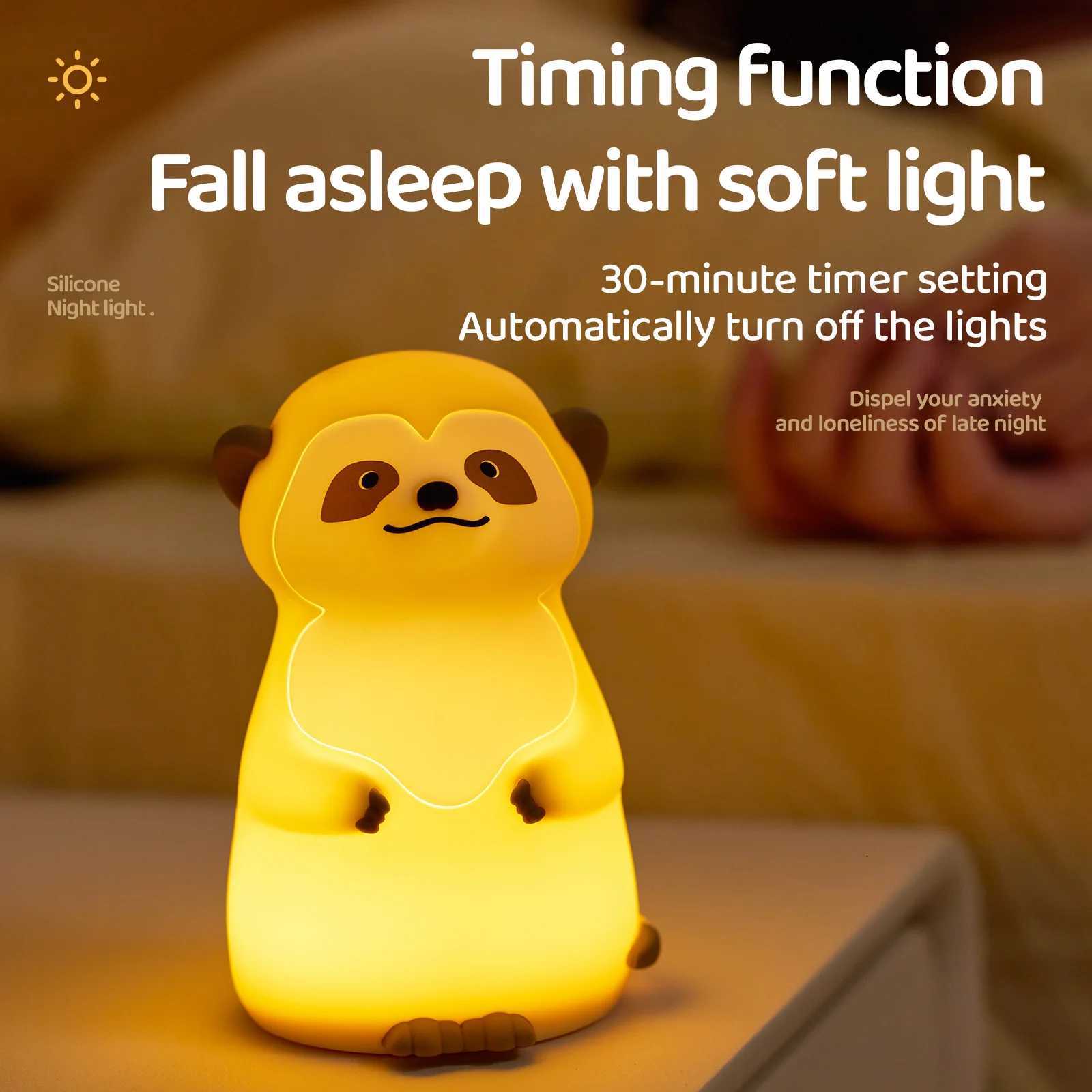 Rabbit Night Light For Kids Cute Silicone Nursery Nightlights With Dimmable Timer Function For Room Bedside Decoration Light H260318