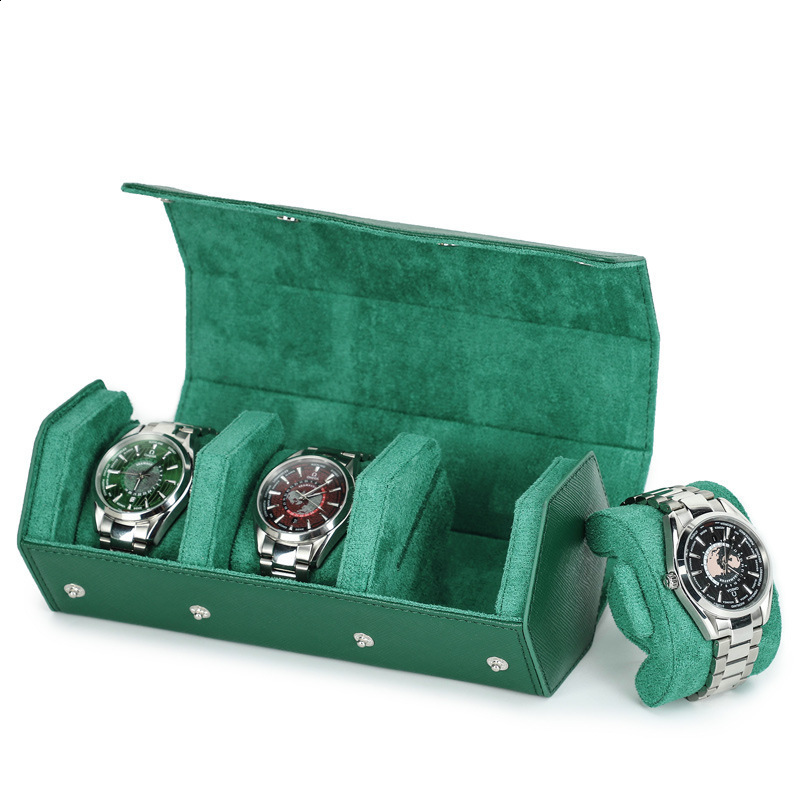 3-Slot Hexago Watch Roll Travel Case Portable Vintage Leather Watch Display Case Storage Box Watch Organizers Men Christmas Gift 240613