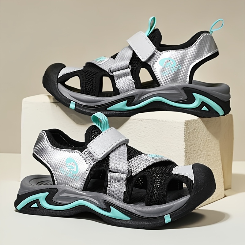 kids sport sandals closed toe sandals hiking sandals for kids adjustable strap sandals non-slip beach shoes breathable mesh sandals boys girls summer 
