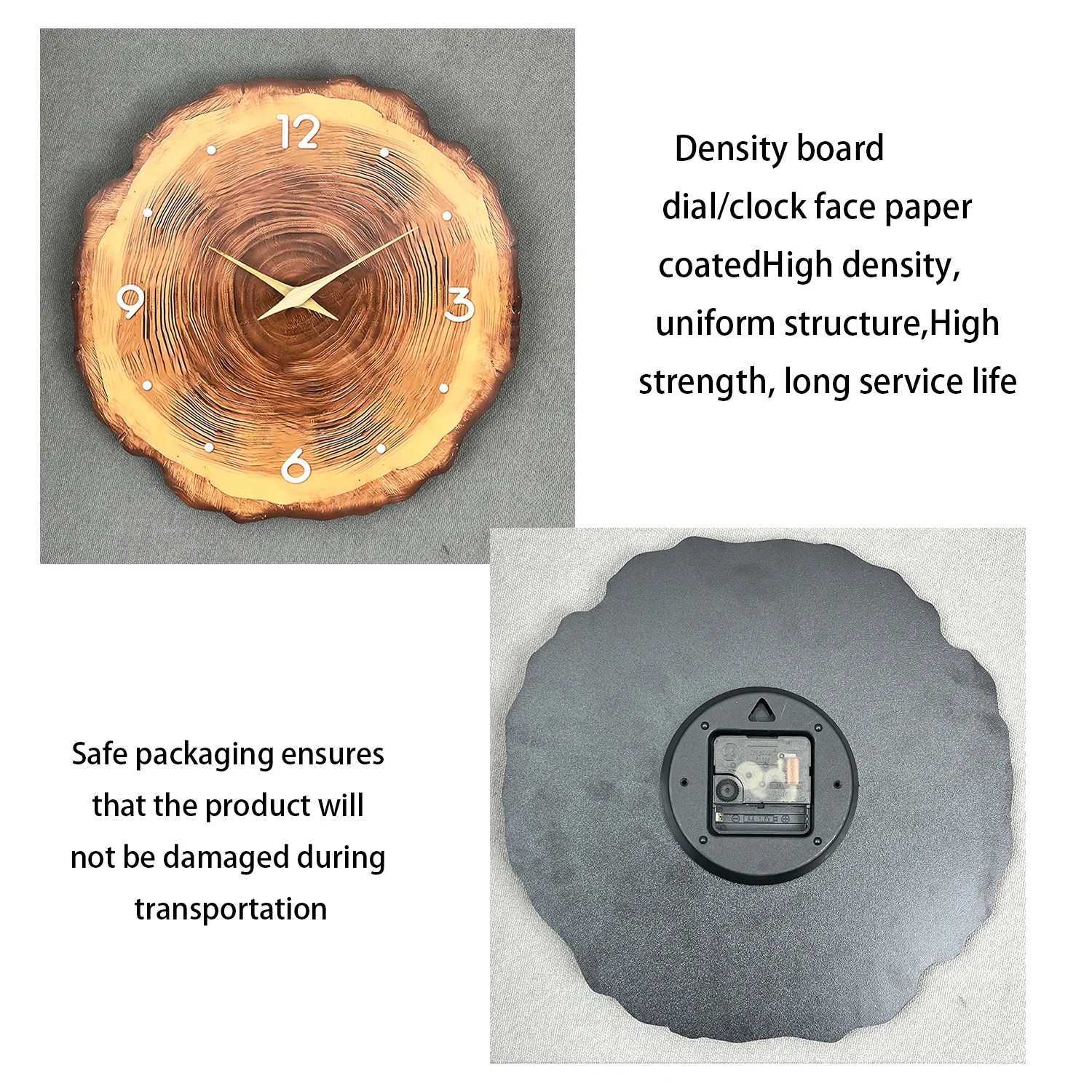 1pc wooden ring veneer wall clock flat wood cross section texture pattern solid wood pointer design wall clock silent clock D260318