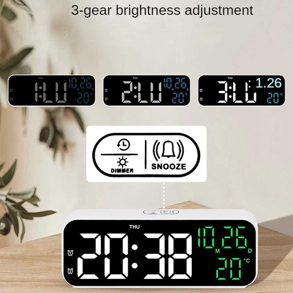 Digital Alarm Clock Temperature and Date Week Display Night Mode Table Clock Voice Control 12/24H Electronic LED Alarm Clocks D260318