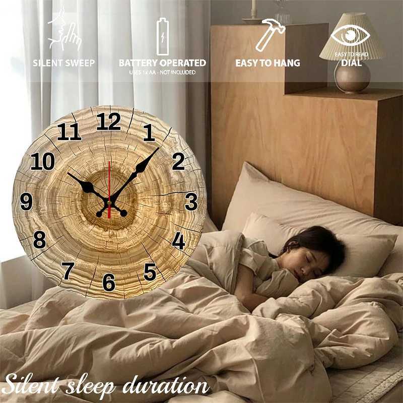Tree Cross Section Wooden Round Silent Hanging Wall Clock Suitable For Living Room OfficeStudy Room Bedroom Home Decoration D260318