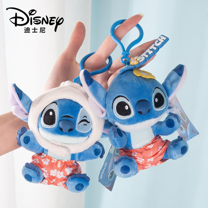 Disney Official Strawberry Bear Stitch Small Pendant Plush Doll Toy Claw Machine Bag Charm Keychain for Women