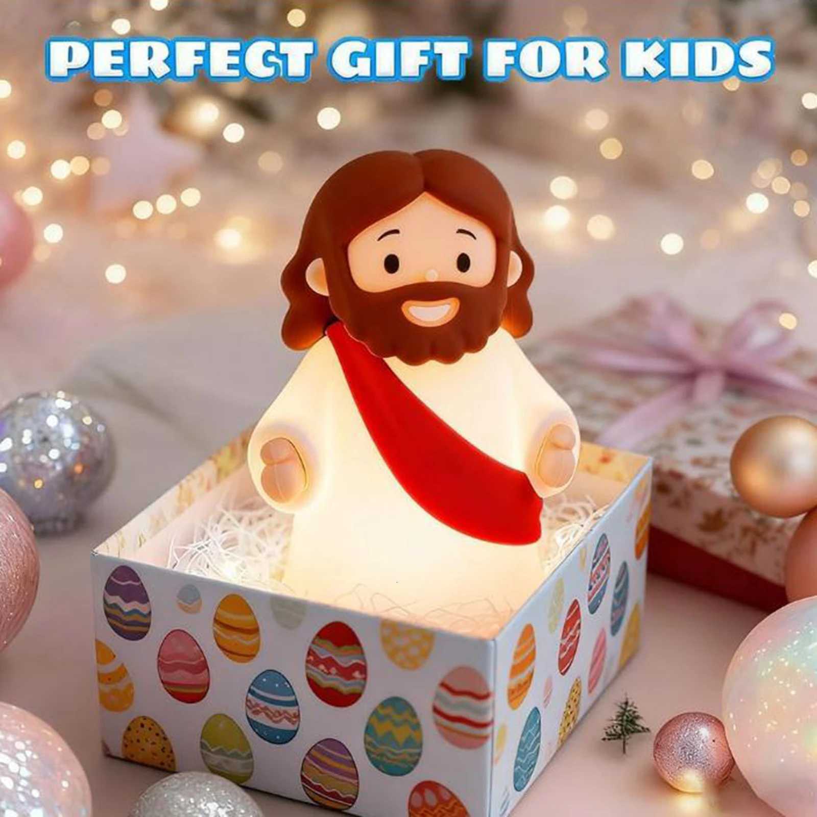 Jesus Night Light for Kids Jesus Gifts Silicone Jesus Figures Lamp Rechargeable Bedside Night Light for Prayer Baptism Easter H260318