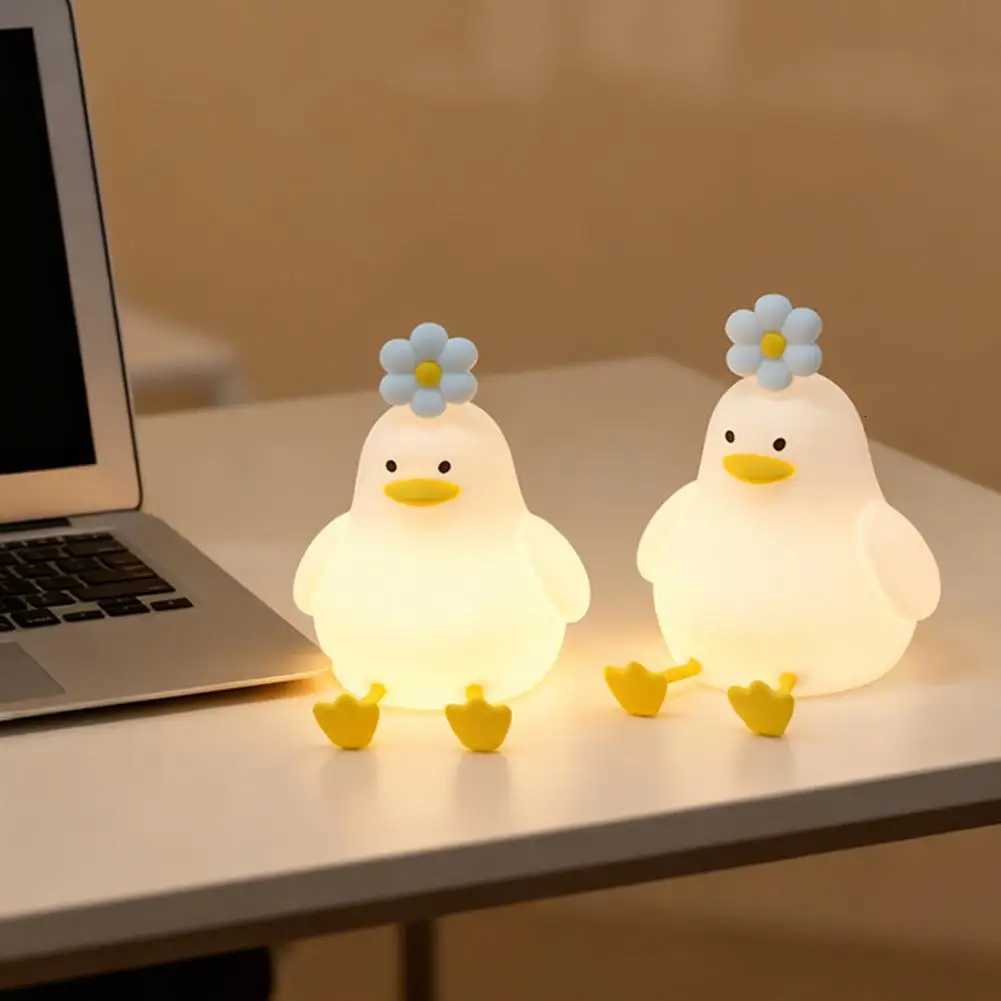 Cute Duck Led Night Light Squishy Silicone Lamp Bedroom Bedside Table Rechargeable Touch Lamp Bedroom Decor Novelty Gifts H260318