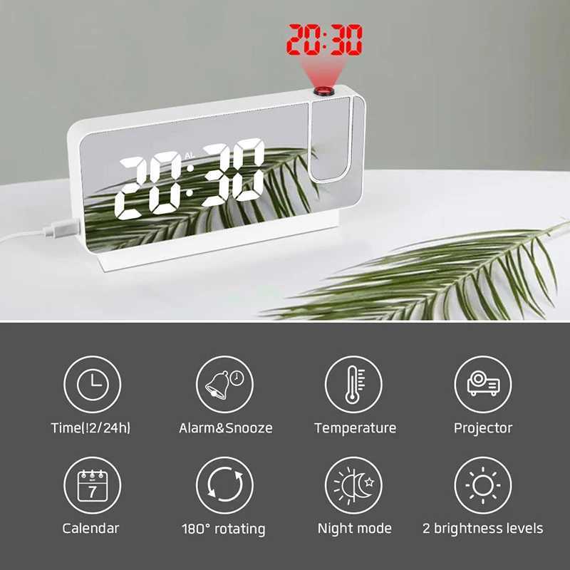 Projection Alarm Clock LED Digital Clock Temperature Display Bedside Desktop Clock for Bedroom Office Home Dcor D260318