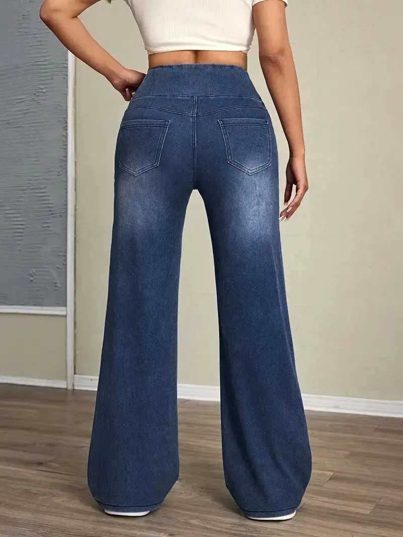 Womens Jeans New Elastic Waist High Stretch Loose Straight-Leg Pants Trendy Comfortable Versatile Cross-BorderT260317