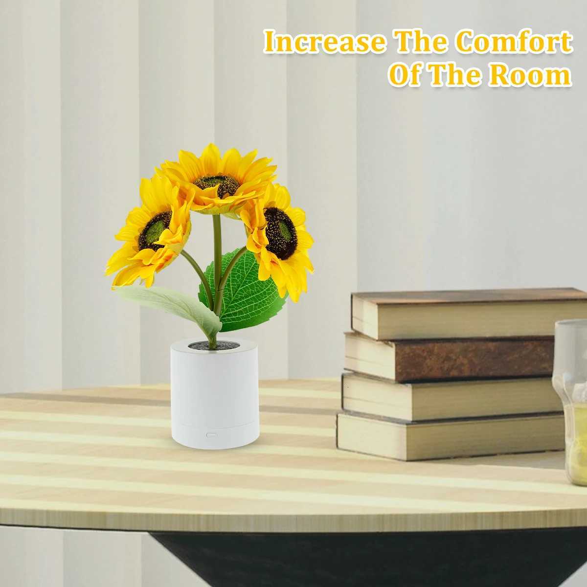 LED Sunflower Night Light Dimmable Simulation Sunflower Table Lamp USB Creative Desktop Decorative Light Bedroom Bedside Light H260318