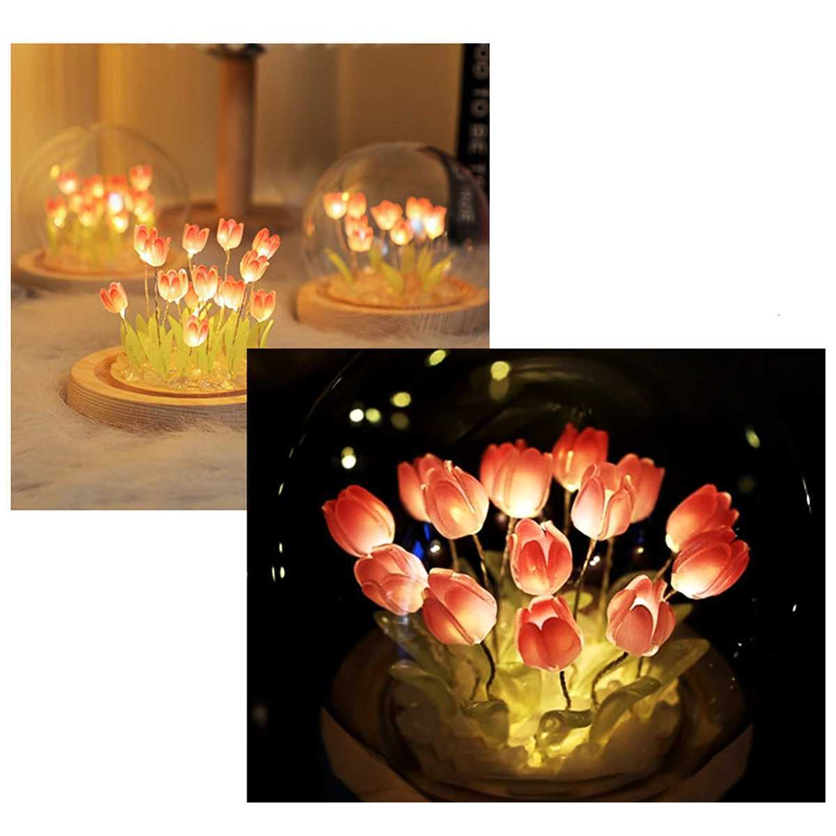 DIY Tulip LED Nightlight Handmade Tulip Christmas Gift Battery Operated Tulip Flower Night Light Table Decor Bedside Lamp Decor H260318