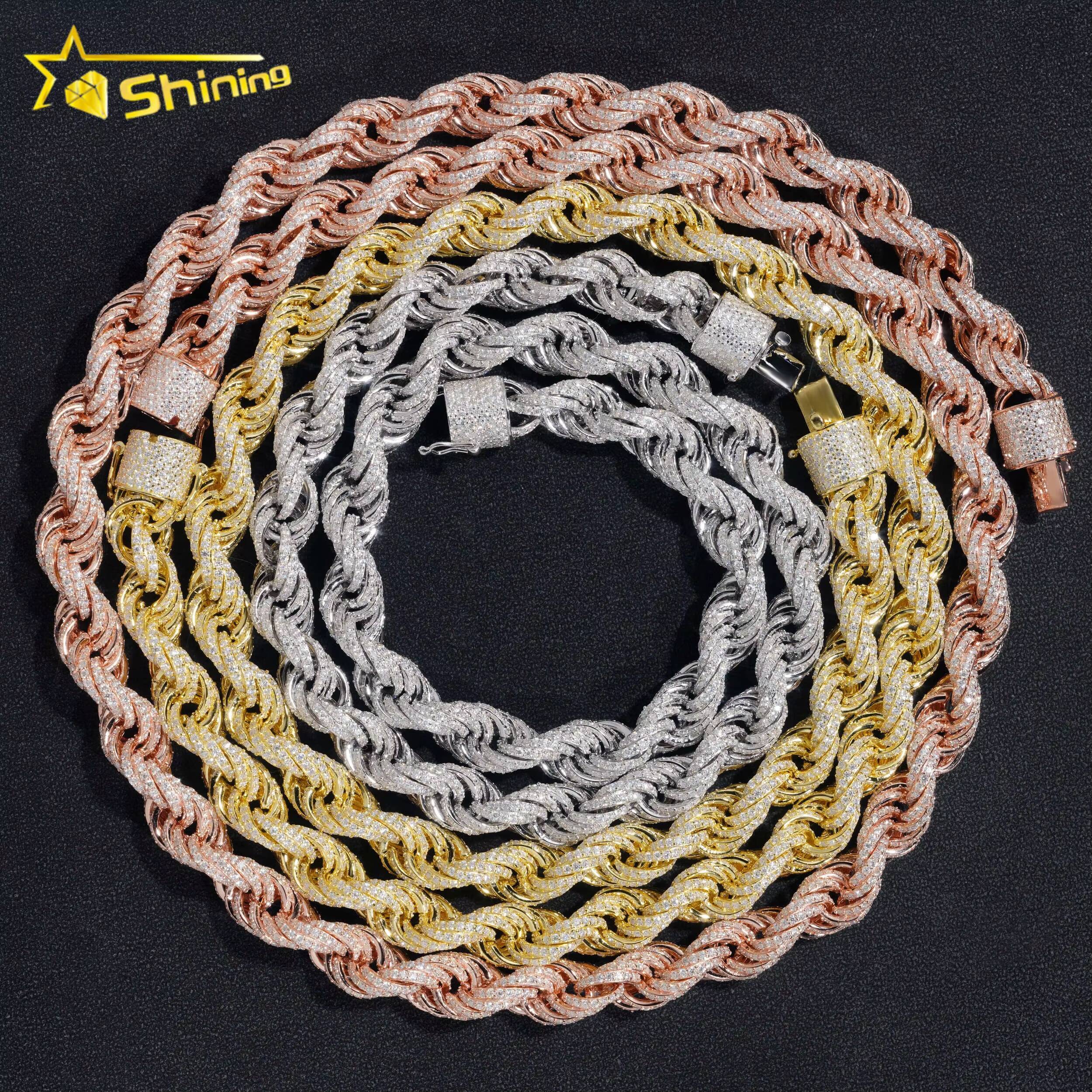 Big Size Moissanite Rope Chain Silver Jewelry 10mm Vvs Moissanite Rope Bracelet Necklace for Men and Women