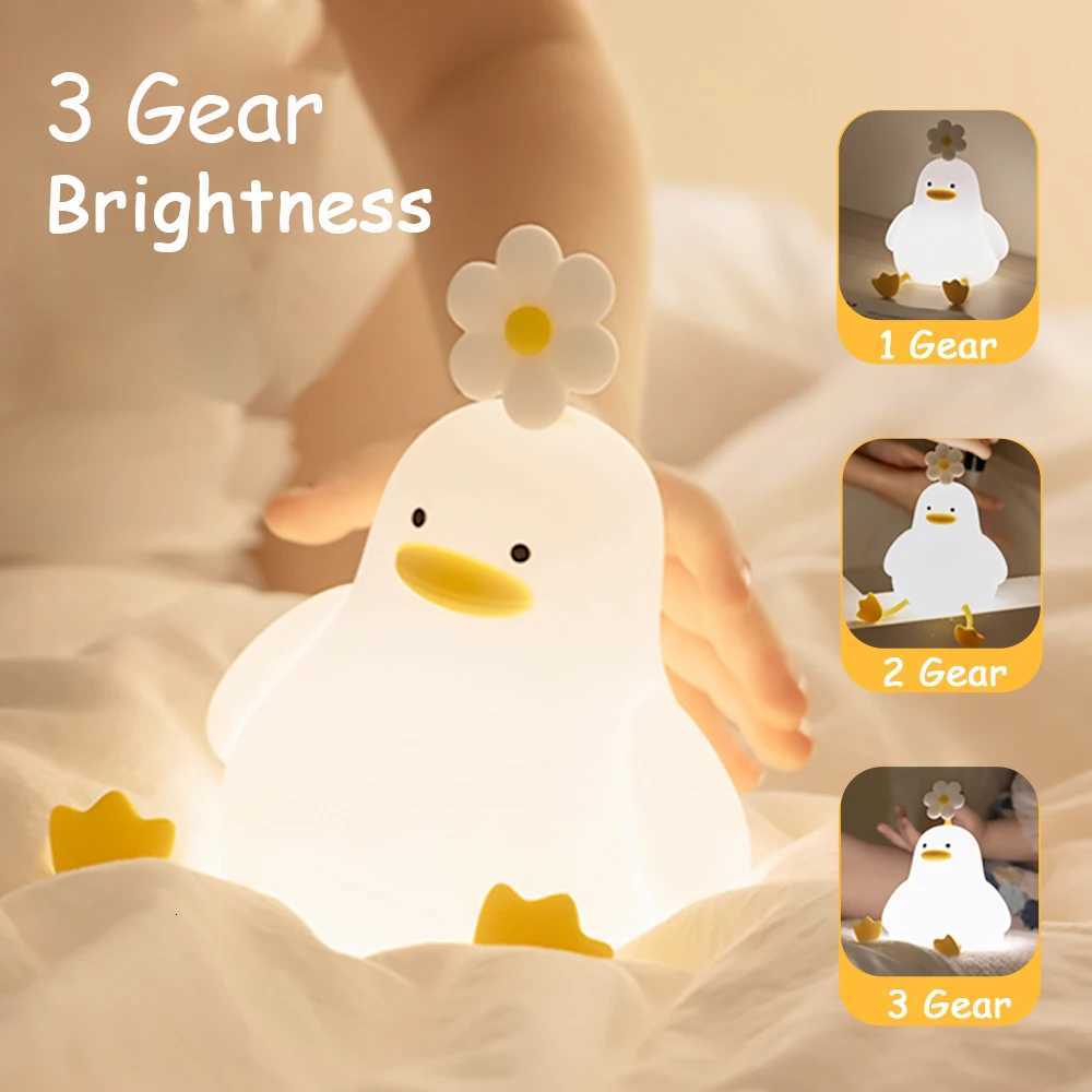 USB Rechargeable LED Night Light Cute Duck Cartoon Animals Silicone Lamp for Bed Room Living Room Kid Touch Night Lighting H260318