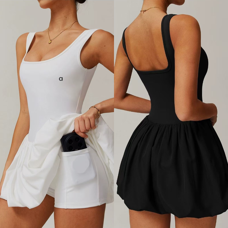 A4001 Womens Yoga Outfits Ladies Dresses Cheerleaders One Piece Dress Sleeveless Tennis Golf Safety Pants Tank top and shorts