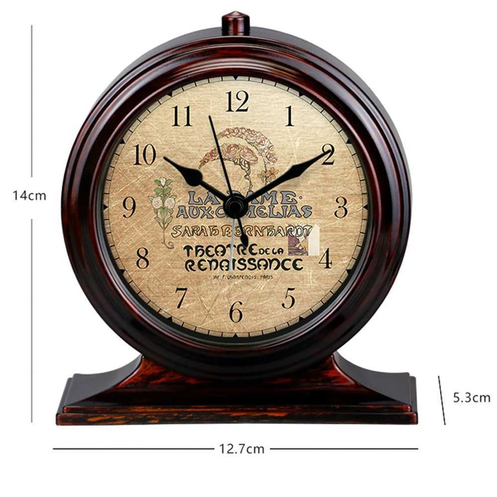 Classic Retro Table Clock Metal Frame Silent Movement Bedside Alarm Clock Light Luxury Pastoral Style Home Desktop Ornament D260318
