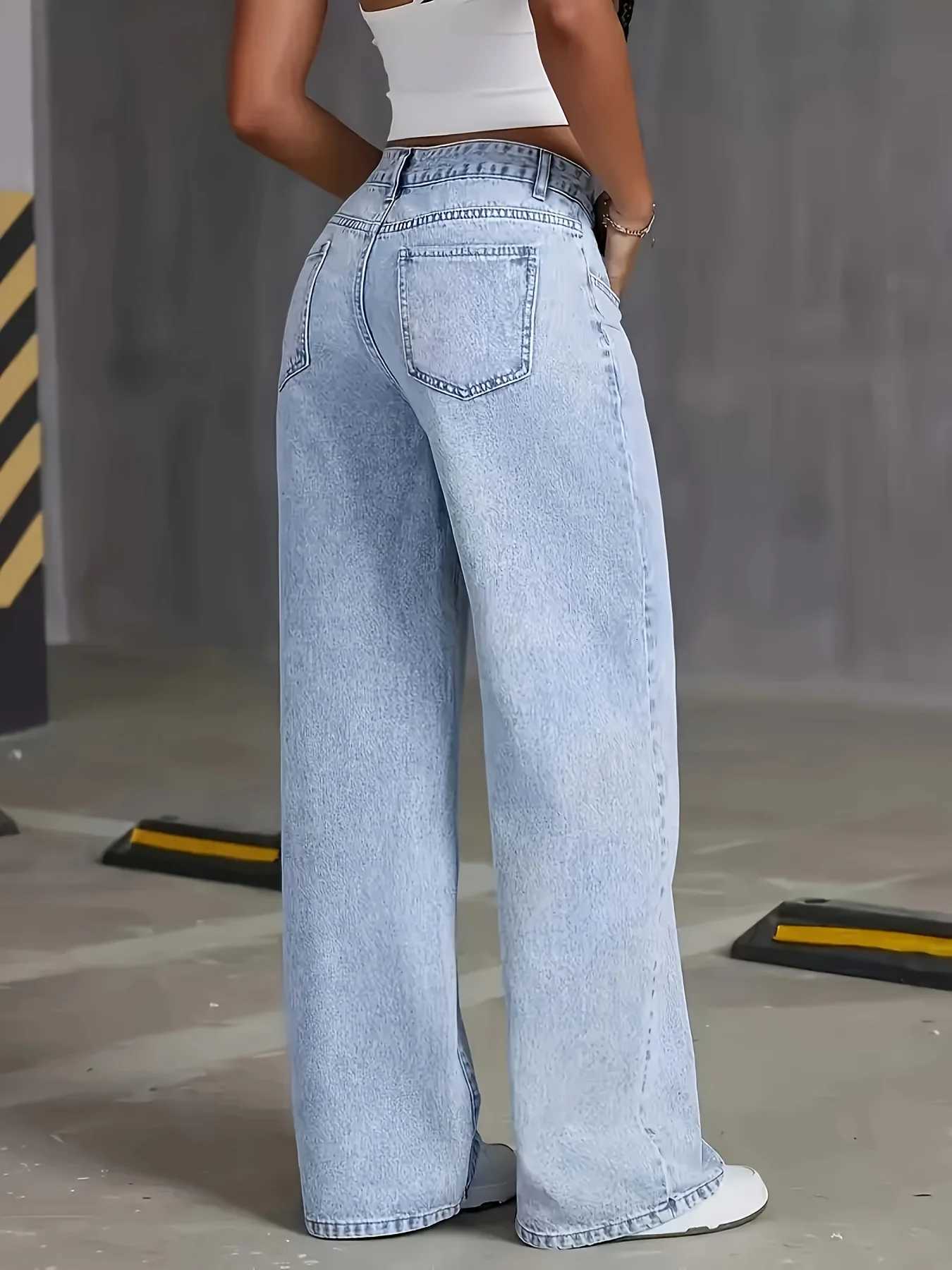 Jeans For Woman Y2k Clothes Light Blue Wide Leg Denim Pants Loose Fashion Simple Stretch Free Four Seasons Popular CasualT260317
