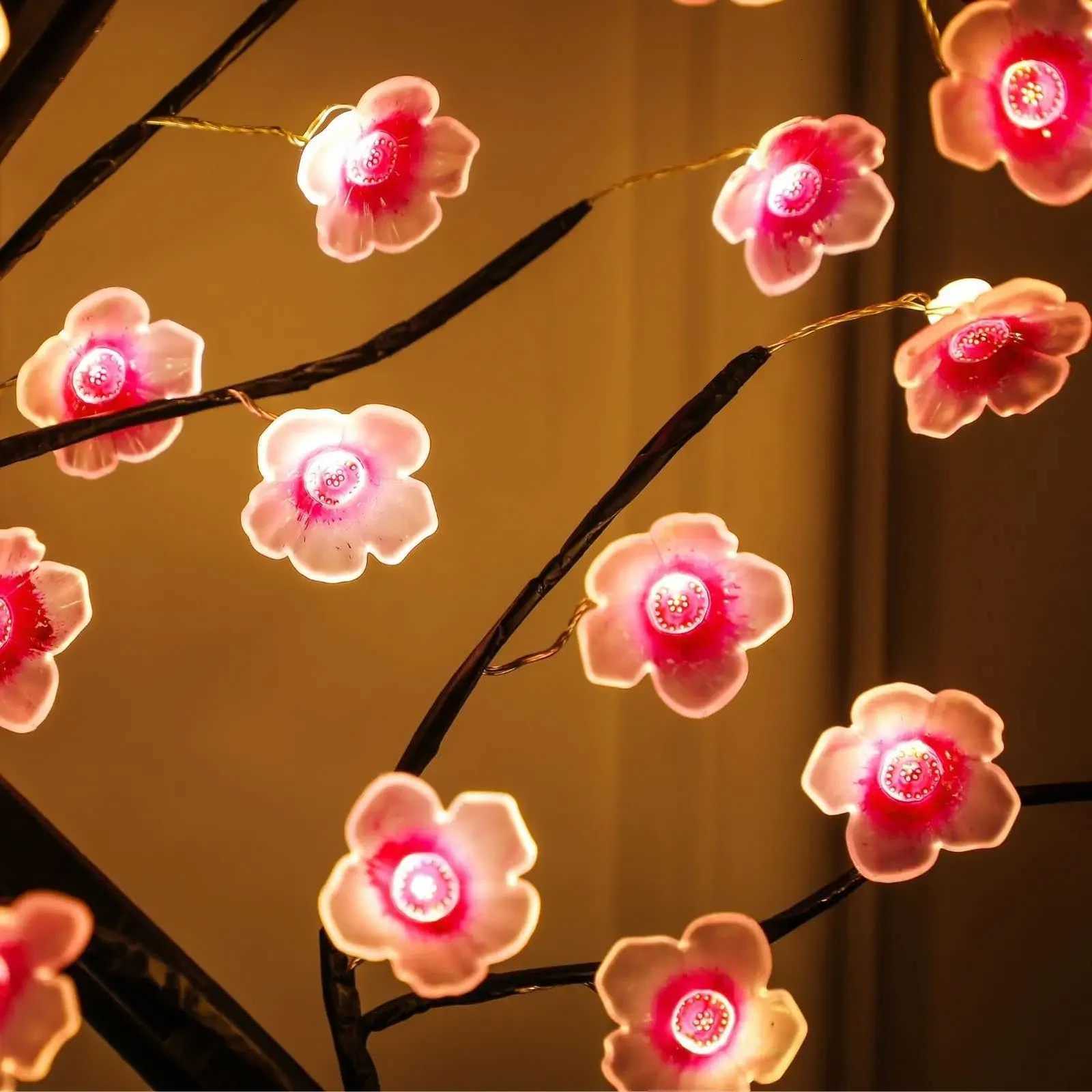 Table Pink Flower Night Light USB Battery Touch Switch Artificial Bonsai Cherry Blossom Desktop Tree LED Lamp Light Decoration H260318