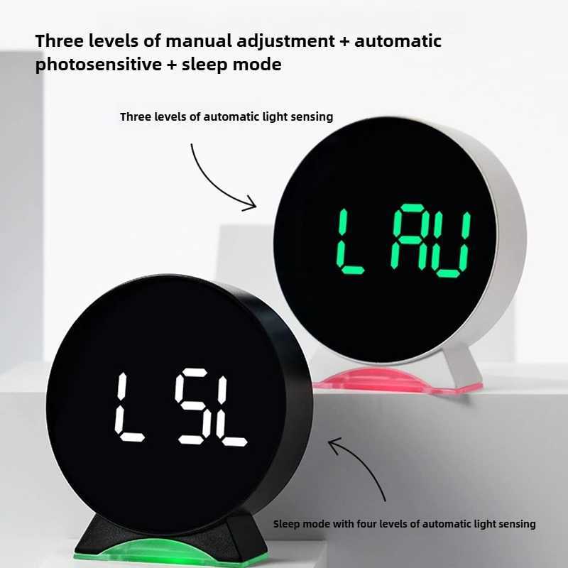 Personalized Jumping Seconds Display Electronic LED Alarm Clock Desktop Ambient Light Decor USB Table Clock with Auto Dimmming D260318
