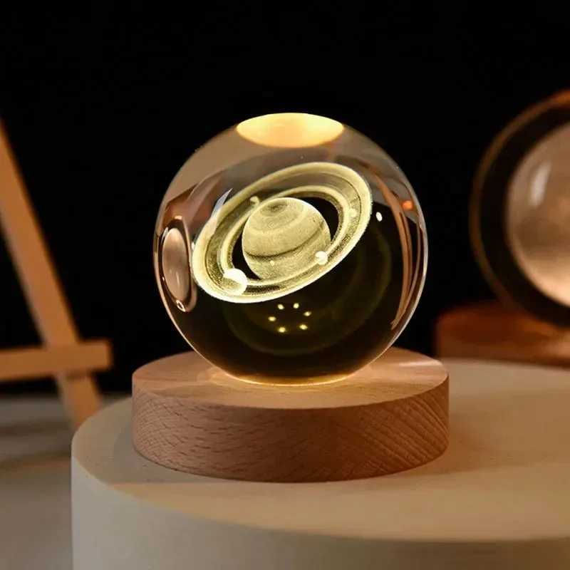 6cm 3D Crystal Ball Decoration 2026 Astronomy Solar System Planets Moon Astronaut LED Balls Home Snow Glass Globe Decorations H260318
