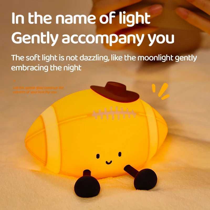 LED Lights Rugby Night Light Sleep Lamp Bedroom Decoration Fun Sports Theme Lamps Silicone Timing Lights Birthday Gifts For Kids H260318