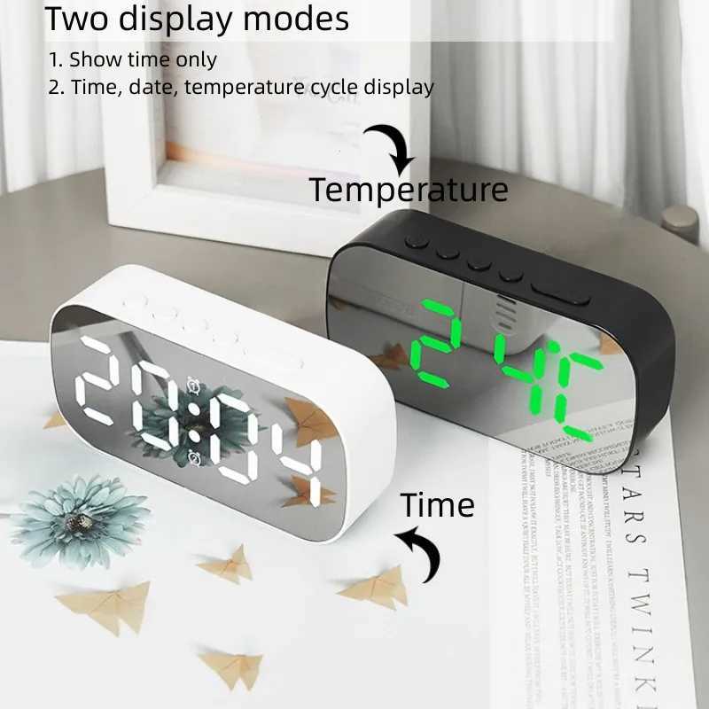 Mirror Digital Alarm Clock Teperature Date Display Night Mode Snooze Table Clock 5 Level Brightness Dual Alarm12/24H LED Clock D260318