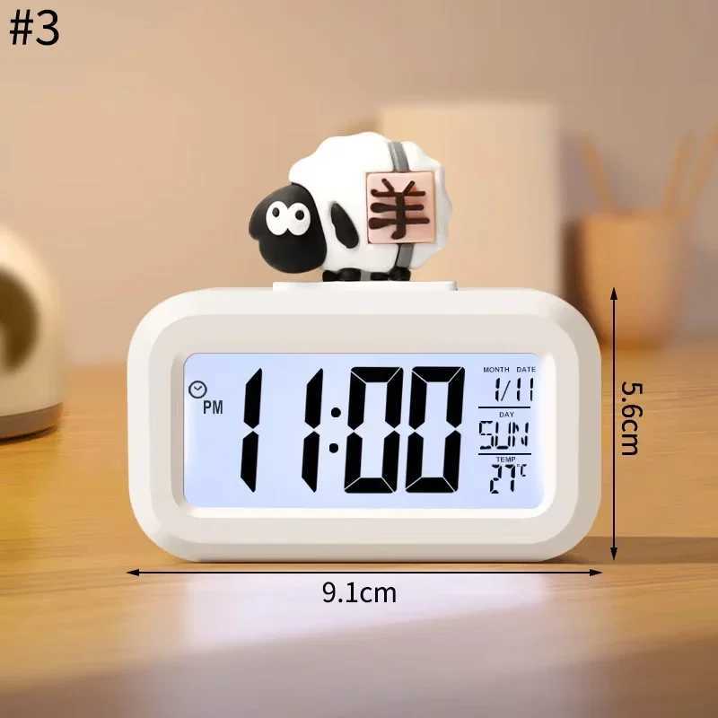 New LED Digital Clock Cute Kawaii Rome Decor Cartoon Pig Alarm Clock with Night Light Room Cute Watch Bedroom Bedside Ornaments D260318