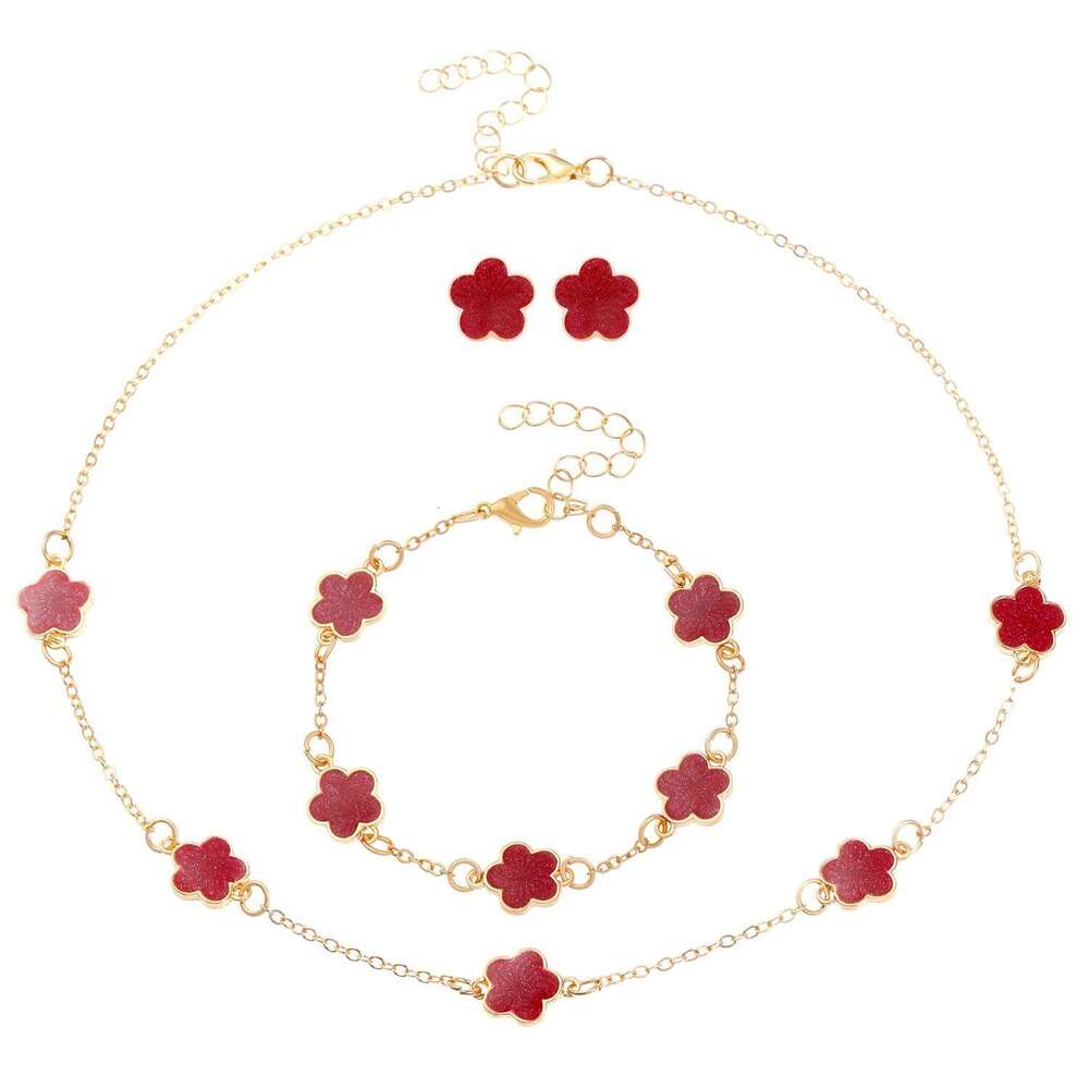 Necklace Bracelet Ring Earring New 4 Piece Set Of Five Leaf Flower Women Simple Petal Necklace Four Leaf Clover Jewelry Set Jewlery Designer For Women - view 6