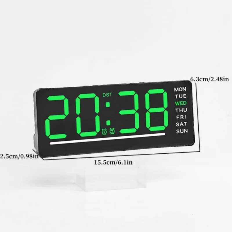 Digital LED Alarm Clock Date TEMP Brightness Adjustment Electronic Clock Kids Bedside Mute Snooze Clock 12/24H USB Powered D260318