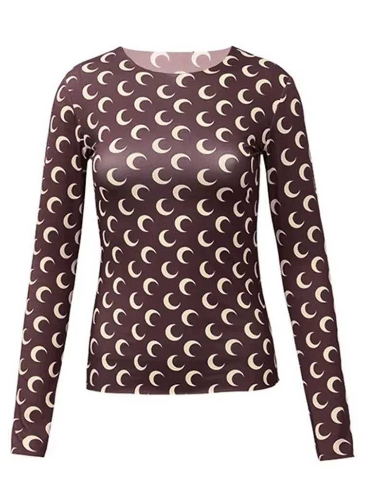 New Printed Mesh Women Base Shirt Spring Autumn Fashion Casual Long Sleeved Sun Protection Ice Silk Inner Layer Womens T-ShirtT260317