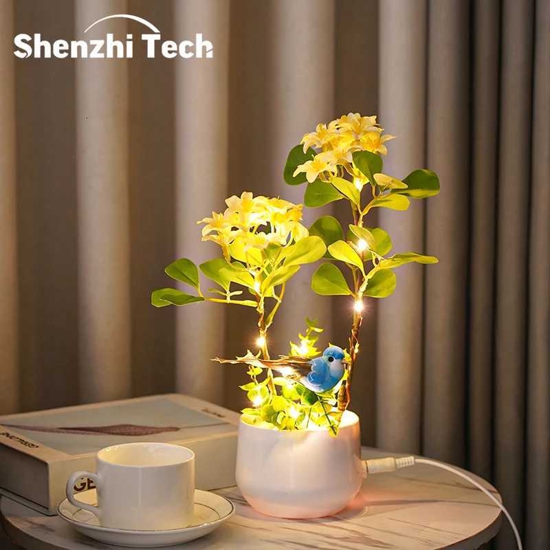 LED Flower and Bird Potted Lamp Artificial Flower Table Lights for Camping Gift Living Room Bedroom Mother Home Decor Lamp H260318