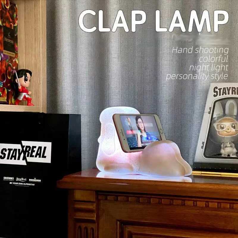 Easter Island Stone Statue Man Night Light Colorful Discoloration Induction Mobile Phone Bracket Shooting Light Decoration Light H260318