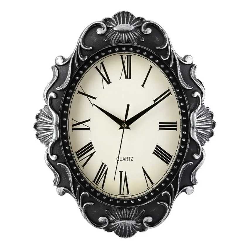 14 Vintage European Court elegance classical Style Wall Clock with Electroplated Black Gold/Silver Roman Numerals for bedroom D260318
