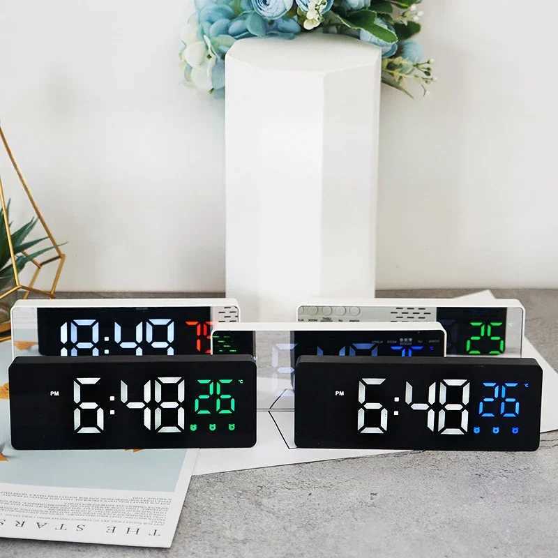 Alarm Clock Chargeable Music Digital Desk Clock Led Snooze Table Decorations Night Mode Electronic Control Voice Wall Clocks D260318