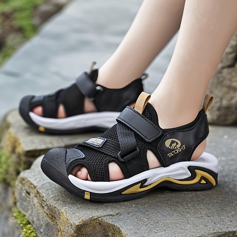 kids sport sandals closed toe sandals hiking sandals for kids adjustable strap sandals non-slip beach shoes breathable mesh sandals boys girls summer 