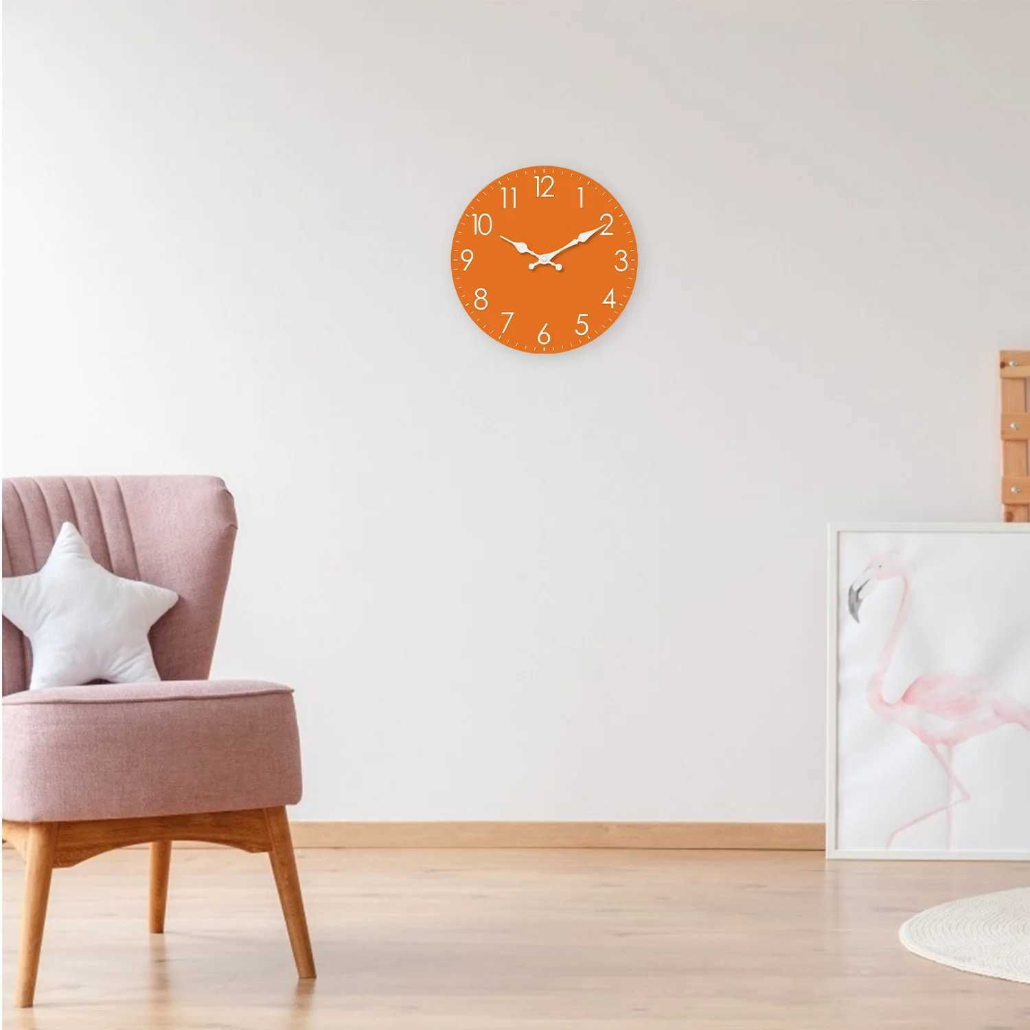 Modern Minimalist Orange Wooden Wall Clock for Living Room Bedroom Kitchen Home Decoration Silent Quartz Clock Holiday Gift 10 Inches 12 Inches No Bat