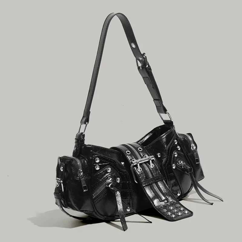 2025 Womens Y2k Punk Vintage Shoulder Purse PU Leather Gothic Rivet Handbag Waist Bag Luxury Black Cross Body Bags with SpikesZ260317