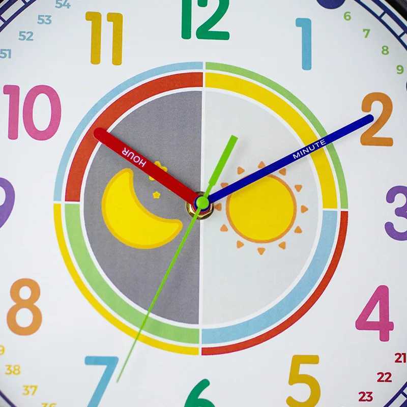 12 inch Silent Wall Clock Children Classrooms Teaching Clock Hanging Kids Room Non-Ticking Colorful Decorative Clock Home Decor D260318